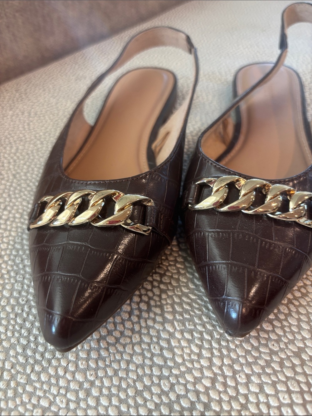 Pointed Slingback Flats with Gold Chain Detail - Dark Brown old navy